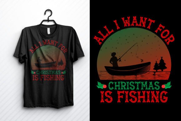 Fishing Christmas T-Shirt Design: Real Embroidery Potential