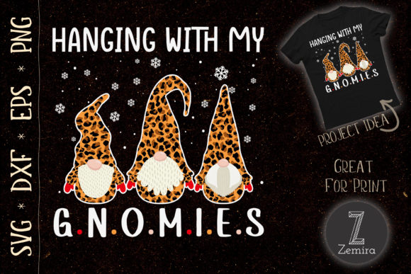 Hanging with Gnomies Christmas Leopard for Graphics and T-Shirt Designs
